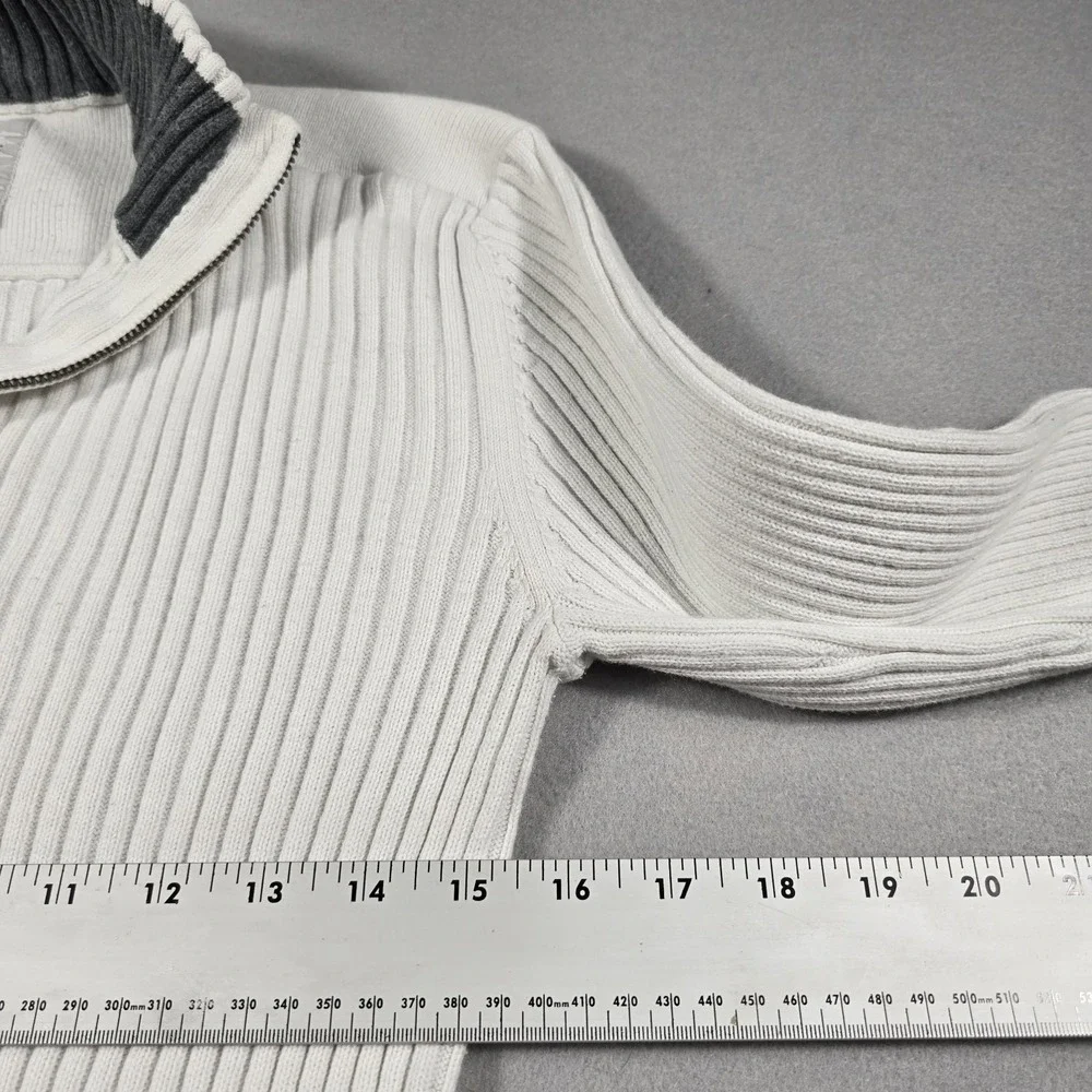 Express Mens L White Sweater Quarter Zip Ribbed Cotton‎ Type 8-0 Military Style